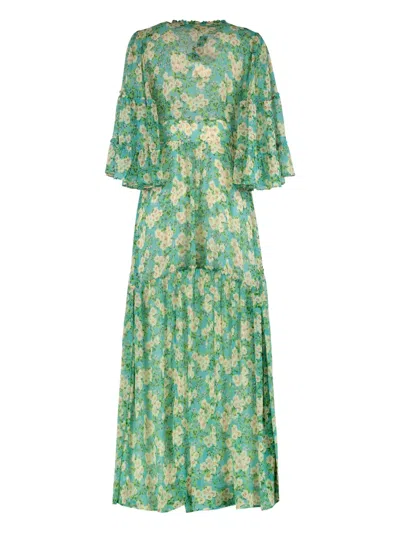Bytimo Ruffled Floral Maxi Dress In Green
