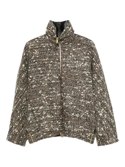 Darkpark Celine Boucle Aviator Bomber Coat In Brown