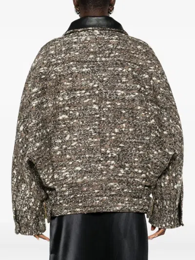 Darkpark Celine Boucle Aviator Bomber Coat In Brown