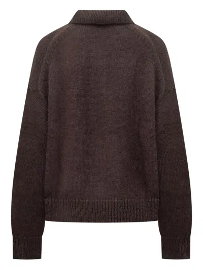 Studio Nicholson Sweater With Collar And Buttons In Brown