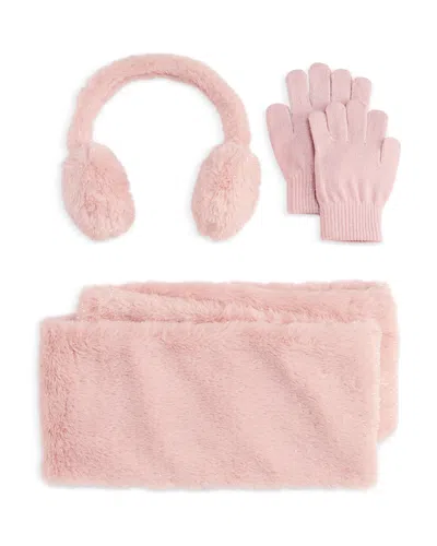 Capelli Girls' Lurex Faux Fur Earmuff, Scarf & Gloves Set In Pink