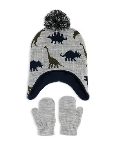 Capelli Boys' Jacquard Earflap Hat & Mittens Set - Little Kid In Gray