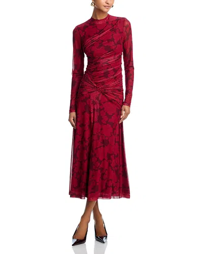 Wayf Selene Floral Ruched Long Sleeve Mesh Dress