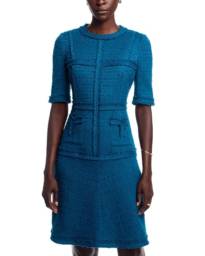 Teri Jon By Rickie Freeman Metallic Tweed Geo Stripe Dress In Blue