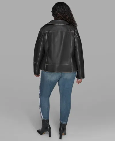 Karl Lagerfeld Women's Asymmetric Faux Leather Belted Moto Coat, Created For Macys In Black