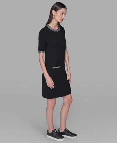 Karl Lagerfeld Rhinestone Trim A Line Dress In Black