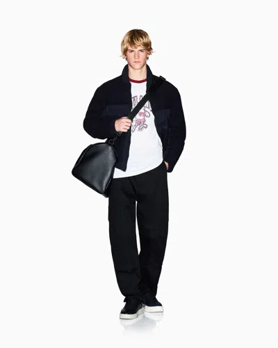 Armani Exchange Jacket With Zip And Contrasting Inserts In Blue