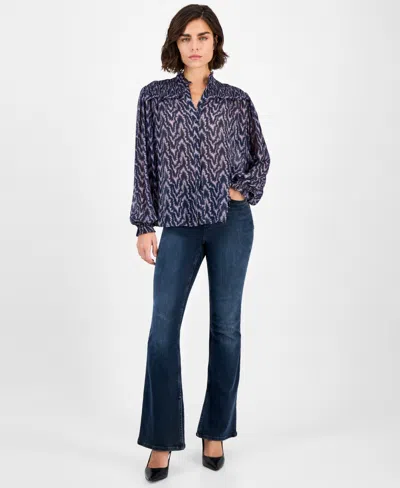 Hugo Boss Boss Orange Benvylla Chevron Print Button-up Shirt In Blue