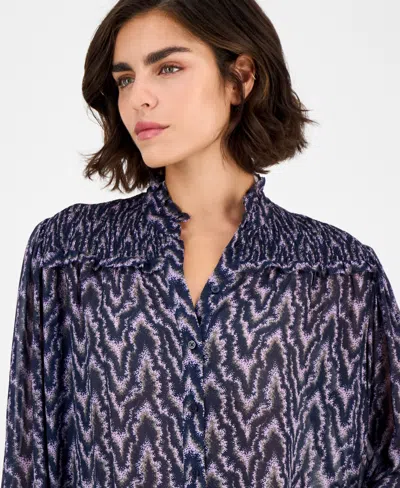 Hugo Boss Boss Orange Benvylla Chevron Print Button-up Shirt In Blue