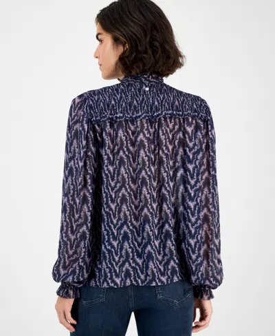 Hugo Boss Boss Orange Benvylla Chevron Print Button-up Shirt In Blue