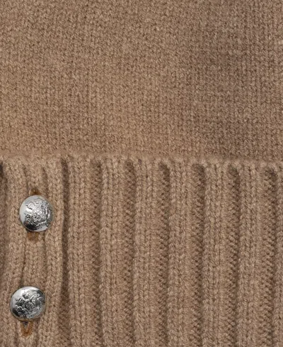 Ralph Lauren Ribbed Button Beanie Hat In Brown