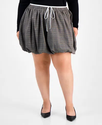 Bar Iii Trendy Plus Size Plaid Bubble Mini Skort, Macy's Exclusive In Multi