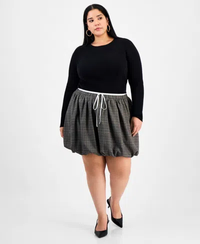 Bar Iii Trendy Plus Size Plaid Bubble Mini Skort, Macy's Exclusive In Multi