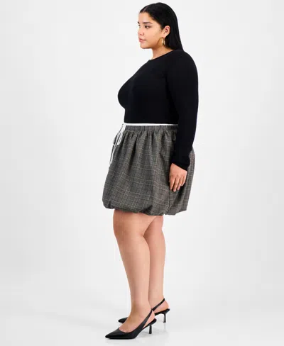 Bar Iii Trendy Plus Size Plaid Bubble Mini Skort, Macy's Exclusive In Multi