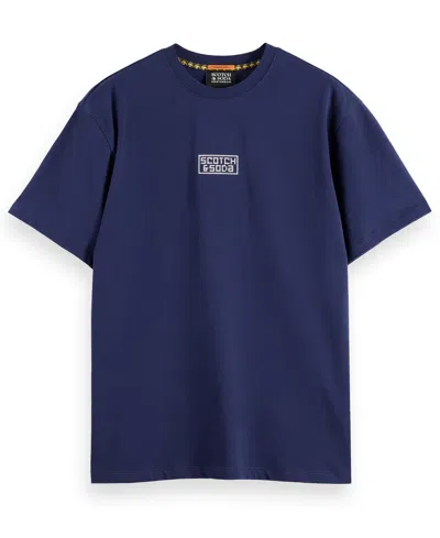 Scotch & Soda Men's Relaxed Fit Cross Stitch Artwork T-shirt In Blue