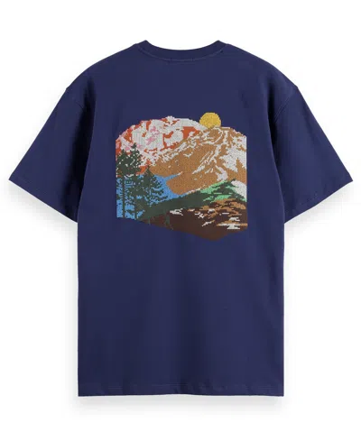 Scotch & Soda Men's Relaxed Fit Cross Stitch Artwork T-shirt In Blue