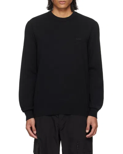Hugo Boss Logo-embroidered Ribbed Jumper In Black