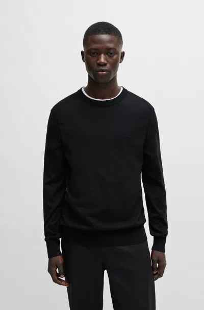 Hugo Boss Logo-embroidered Ribbed Jumper In Black