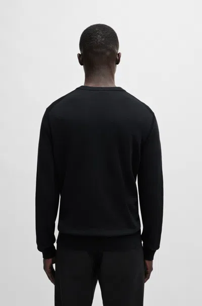 Hugo Boss Logo-embroidered Ribbed Jumper In Black