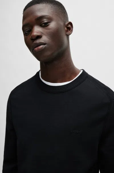 Hugo Boss Logo-embroidered Ribbed Jumper In Black