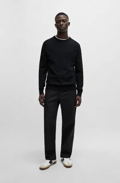 Hugo Boss Logo-embroidered Ribbed Jumper In Black