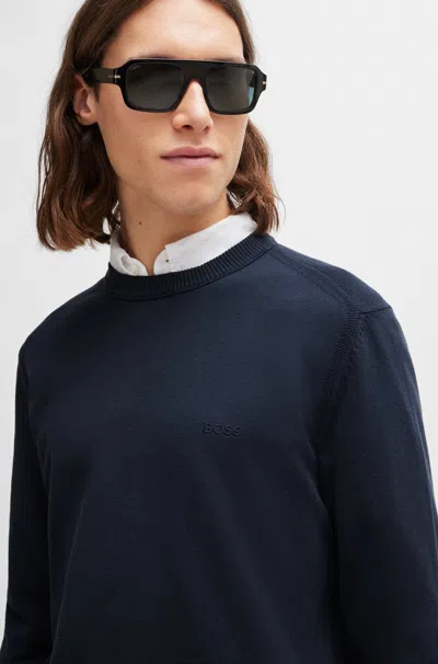 Hugo Boss Logo-embroidered Ribbed Jumper In Black