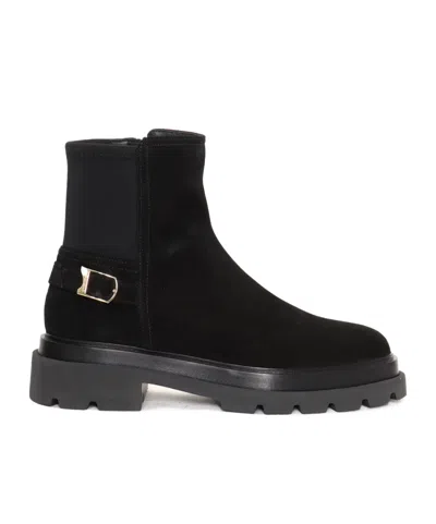 Santoni Elegant Comfort Ankle Boots With Side Buckle In Black