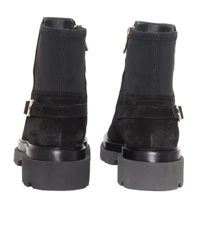 Santoni Elegant Comfort Ankle Boots With Side Buckle In Black