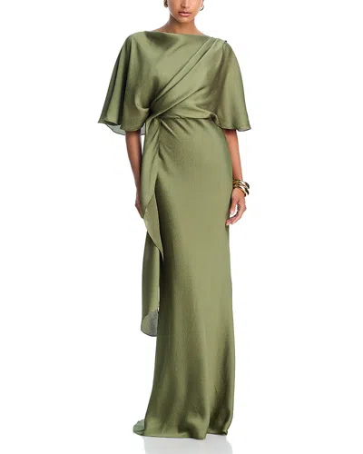Amsale Draped Bodice Cascading Gown In Green