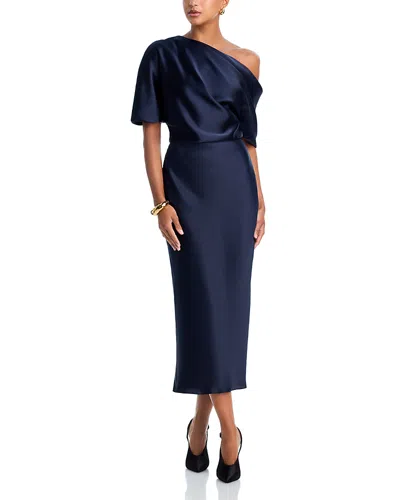 Amsale Draped Pencil Midi Dress In Blue