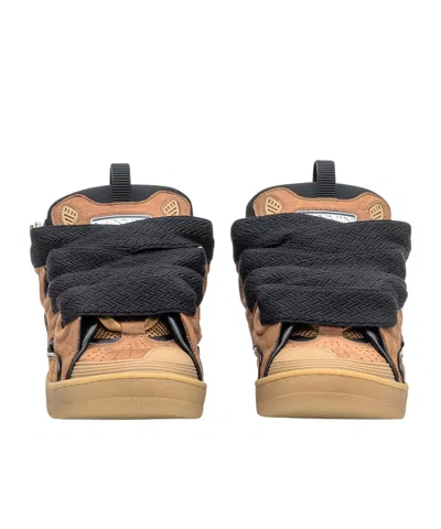 Lanvin Suede Sneakers With Rubber Sole And Pull Tab In Brown