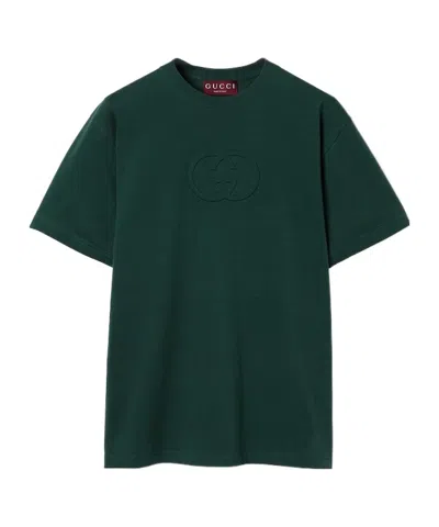 Gucci T-shirt Aus Baumwolljersey Mit Stickerei In Green