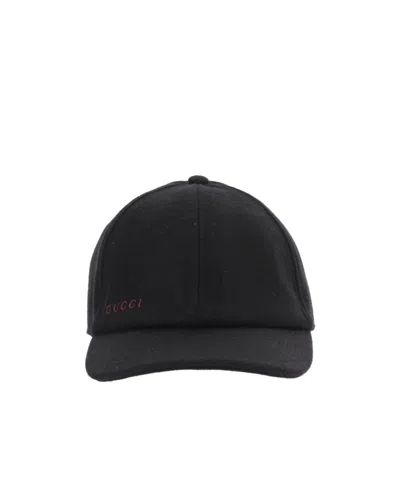 Gucci Wool Baseball Cap Featuring A Curved Brim In Black