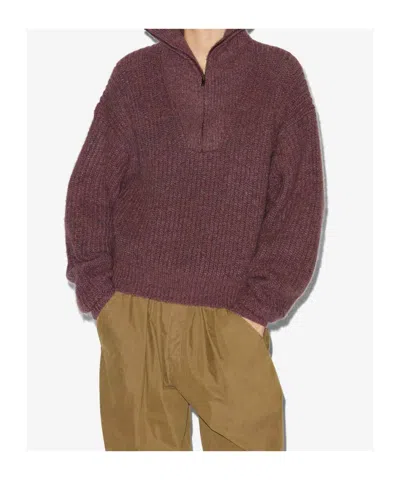 Isabel Marant Étoile Danita Zip-up Colar Sweater In Burgundy