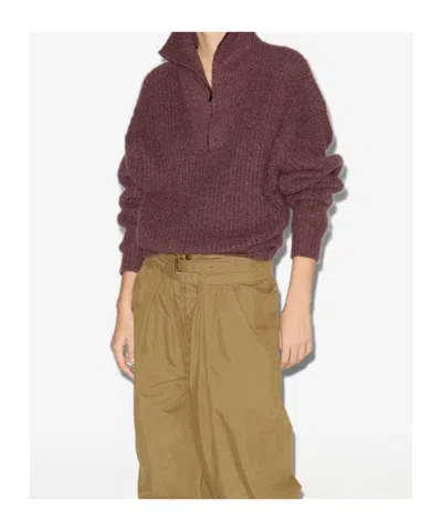 Isabel Marant Étoile Danita Zip-up Colar Sweater In Burgundy