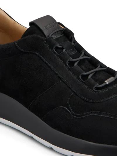 Tod's Suede Sneakers Low Profile Rubber Sole In Black