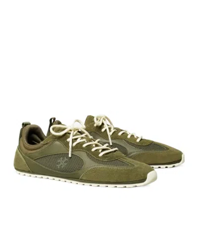 Tory Burch Field Leather And Suede Low-top Sneakers In Green