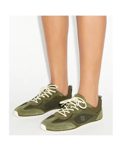 Tory Burch Field Leather And Suede Low-top Sneakers In Green