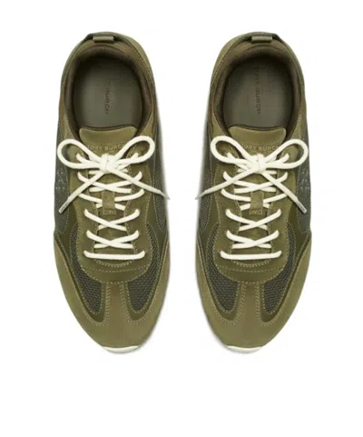 Tory Burch Field Leather And Suede Low-top Sneakers In Green