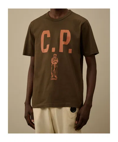 C.p. Company Green Crewneck Graphic T-shirt In Brown