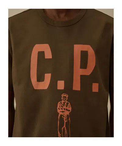 C.p. Company Green Crewneck Graphic T-shirt In Brown