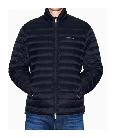 Armani Exchange Zipper Down Jacket In Blue