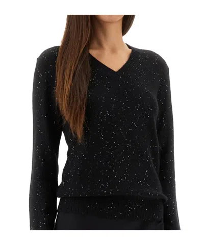 Fabiana Filippi V-neck Embellished Sweater In Black