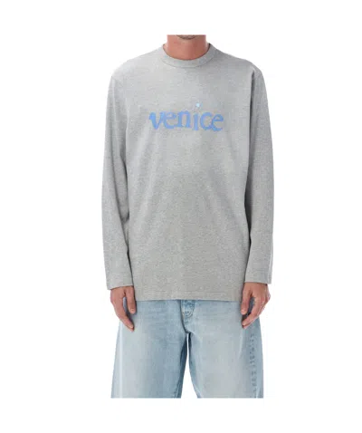 Erl Long Sleeve Graphic Print Crew Neck Top In Gray