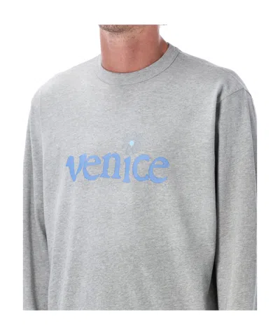 Erl Long Sleeve Graphic Print Crew Neck Top In Gray