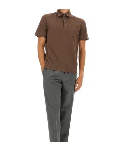 Zegna Cotton Polo Shirt With Pocket In Brown