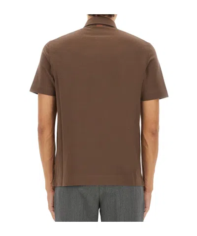 Zegna Cotton Polo Shirt With Pocket In Brown