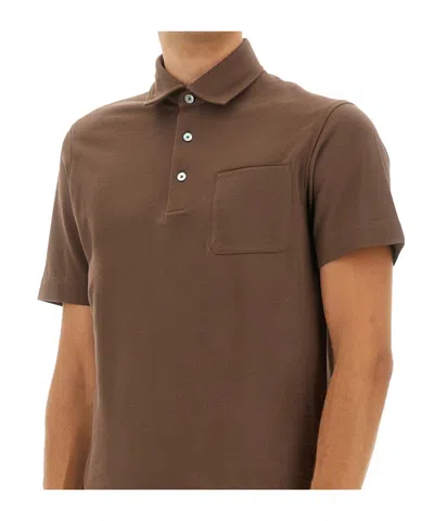 Zegna Cotton Polo Shirt With Pocket In Brown