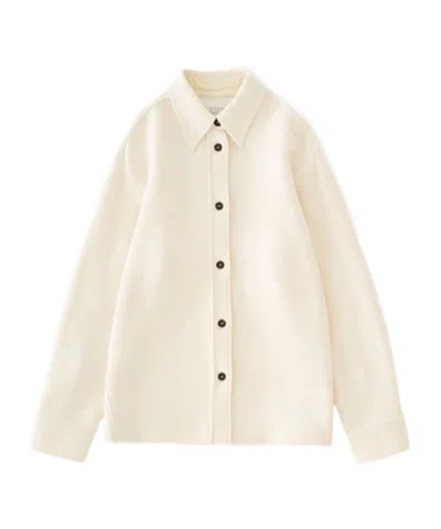 Studio Nicholson Long Sleeve Wool Shirt With Button Cuffs In White