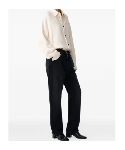 Studio Nicholson Long Sleeve Wool Shirt With Button Cuffs In White
